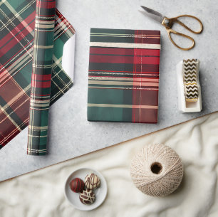 Christmas Red Green Kariert Geschenkpapier