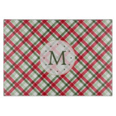 Christmas Red Green Kariert Monogram Schneidebrett (Vorderseite)