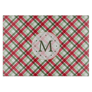 Christmas Red Green Kariert Monogram Schneidebrett