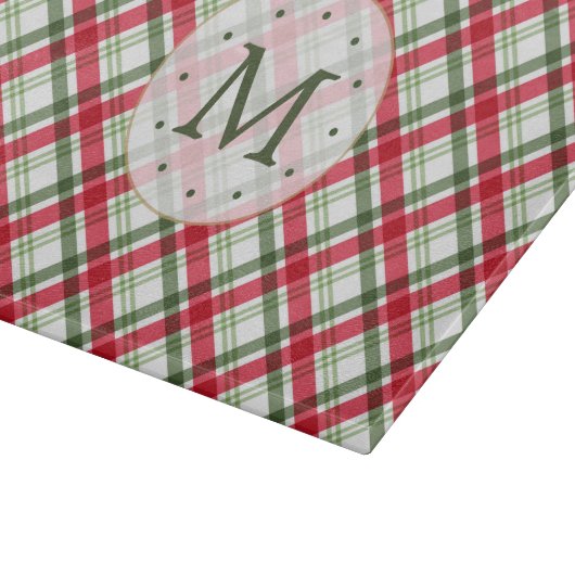Christmas Red Green Kariert Monogram Schneidebrett (Ecke)