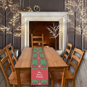Christmas Red Green Kariert Tiles Individuelle Nam Kurzer Tischläufer