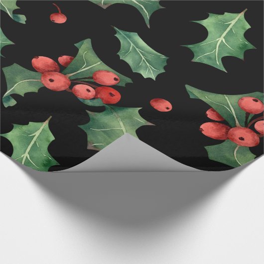 Christmas Red Green Mistletoe Black Geschenkpapier (Ecke)
