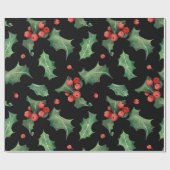 Christmas Red Green Mistletoe Black Geschenkpapier (Flach)