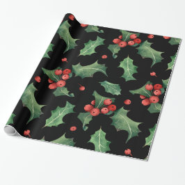 Christmas Red Green Mistletoe Black Geschenkpapier
