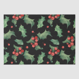 Christmas Red Green Mistletoe Black Seidenpapier