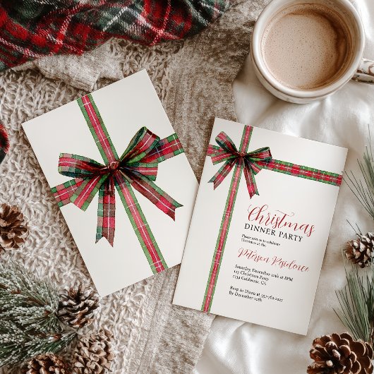 Christmas Red Green Plaid Coquette Bow Holiday Einladung