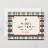 Christmas red green plaid tartan karte (Vorderseite)