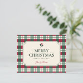 Christmas red green plaid tartan karte (Stehend Vorderseite)