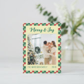 Christmas Red Green Puzzle Merry & Joy Foto Postkarte (Stehend Vorderseite)