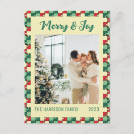 Christmas Red Green Puzzle Merry & Joy Foto Postkarte