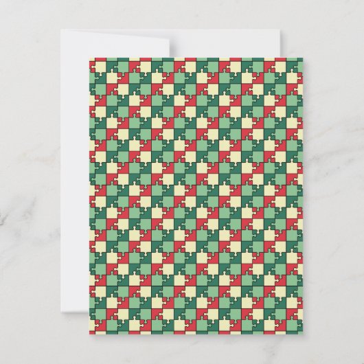 Christmas Red Green Puzzle Piece Geometric Einladung (Rückseite)