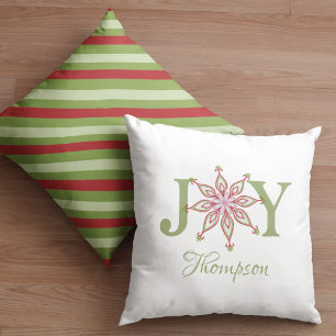 Christmas Red Green Snowflake Joy Typografie Kissen