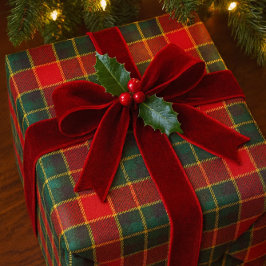 Christmas Red Green Tartan Glossy Holiday  Geschenkpapier