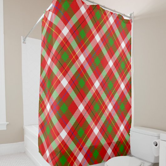 Christmas Red Green White Flannel Plaid Design  Duschvorhang