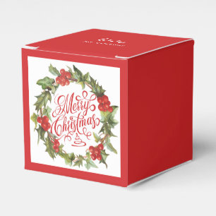 Christmas Red Green Wreath Holly Ivy Typografie Geschenkschachtel