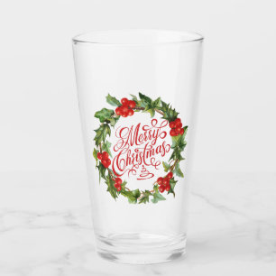 Christmas Red Green Wreath Holly Ivy Typografie Glas