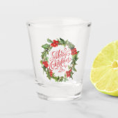 Christmas Red Green Wreath Holly Ivy Typografie Schnapsglas (Vorderseite)