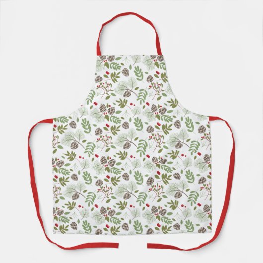 Christmas Red Holly Berry Pattern Kitchen Schürze (Vorderseite)