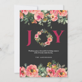 Christmas Red Joy Floral Wreath Botanical Feiertagskarte