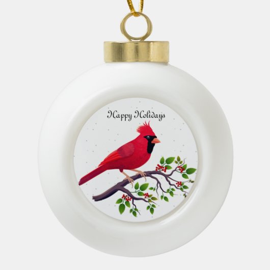 Christmas Red Kardinal Bird Keramik Kugel-Ornament (Vorderseite)
