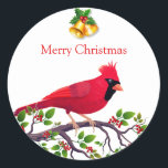 Christmas Red Kardinal Bird Runder Aufkleber<br><div class="desc">Schöne Weihnachts-Rot-Kardinal stehend auf einem Baum-Ast Sticker .</div>