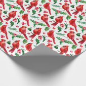 Christmas Red Kardinal Birds Holly Berry Brunch Geschenkpapier (Ecke)