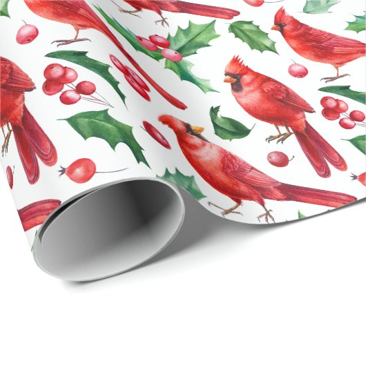 Christmas Red Kardinal Birds Holly Berry Brunch Geschenkpapier (Rolleneckpunkt)