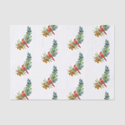 Christmas Red Kardinal Blue Berries Watercolor Seidenpapier (Vorderseite)