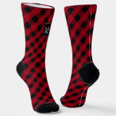Christmas Red Kariert Monogram Socken (Gewinkelt)