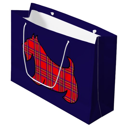 Christmas Red Kariert Scottish Terrier Gift Bag Große Geschenktüte (Vorderseite Schrägansicht)