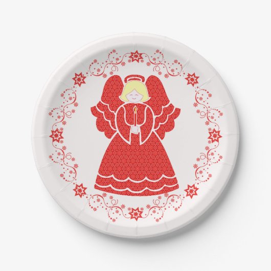 Christmas Red Lace Angel  Pappteller (Vorderseite)