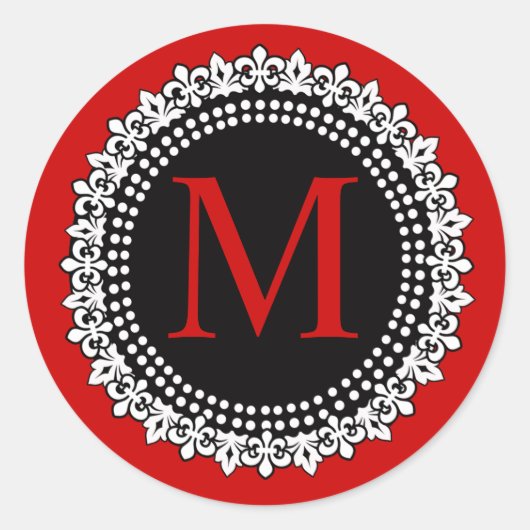 Christmas Red Monogram M Lilie Wedding Runder Aufkleber (Vorderseite)