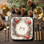 Christmas Red Ornaments Berries Snowflakes Pappteller