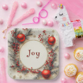 Christmas Red Ornaments Berries Snowflakes Pappteller (Party)