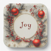 Christmas Red Ornaments Berries Snowflakes Pappteller (Vorderseite)