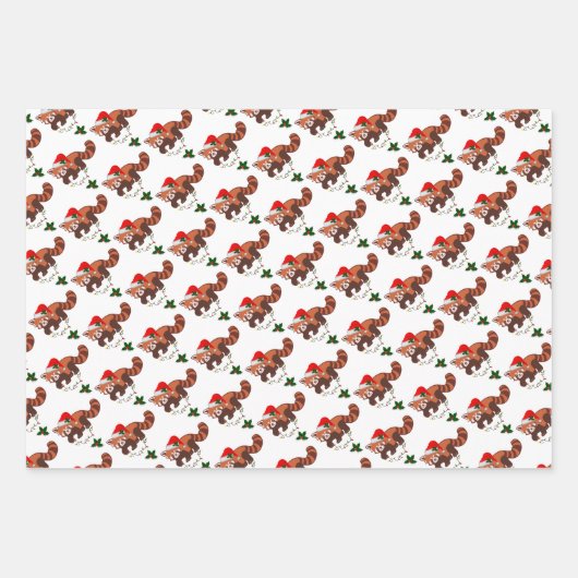 "Christmas Red Panda" Wrapping Paper Sheet Set Geschenkpapier Set (Vorderseite 3)