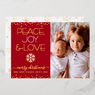 Christmas Red Peace Joy Liebe Foto Real Gold Gold Folien Feiertagskarte
