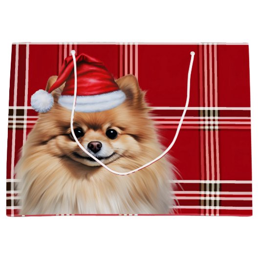 Christmas Red Plaid Pomeranian Dog Lover Große Geschenktüte (Vorderseite)