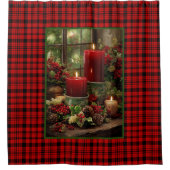 Christmas Red Plaid Red Candles Pine Cones Duschvorhang (Vorderseite)