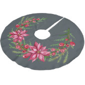 Christmas Red Poinsetta Berries Wreath Off Black Polyester Weihnachtsbaumdecke (Schrägansicht)