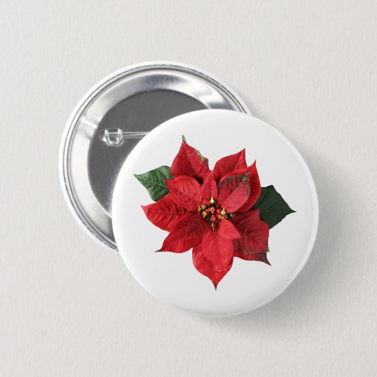 Christmas Red Poinsettia  Button (Vorne & Hinten)