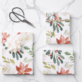 Christmas Red Poinsettia Floral Watercolor Geschenkpapier Set