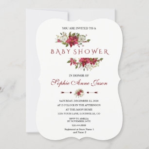 Christmas Red Poinsettia Frame Baby Dusche Einladung