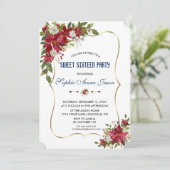 Christmas Red Poinsettia Gold 16 . Geburtstag Part Einladung (Stehend Vorderseite)