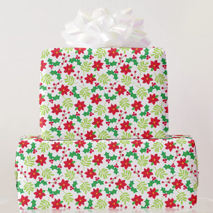Christmas Red Poinsettia Green Holly-Geschenk Geschenkpapier