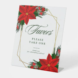 Christmas Red Poinsettia Greenery Geometric Favori Sockelschild