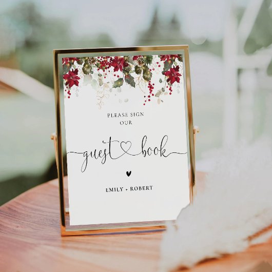 Christmas Red Poinsettia Guest Book Sign Sockelschild