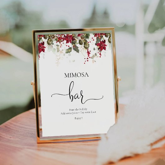 Christmas Red Poinsettia Mimosa Bar Sign Sockelschild