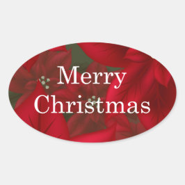 Christmas Red Poinsettia Oval Sticker