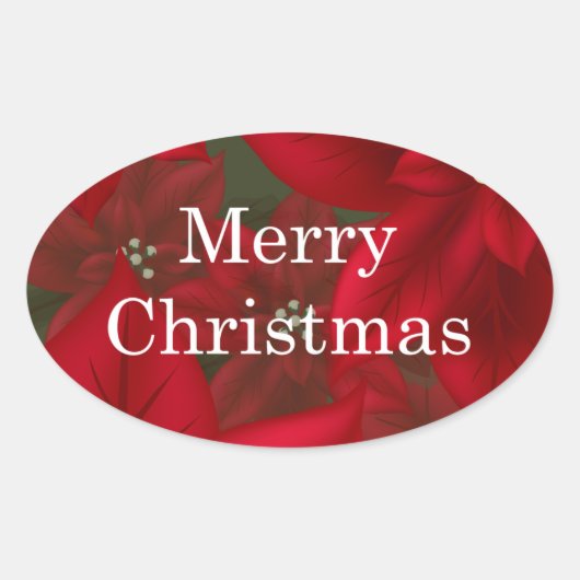 Christmas Red Poinsettia Oval Sticker (Vorderseite)